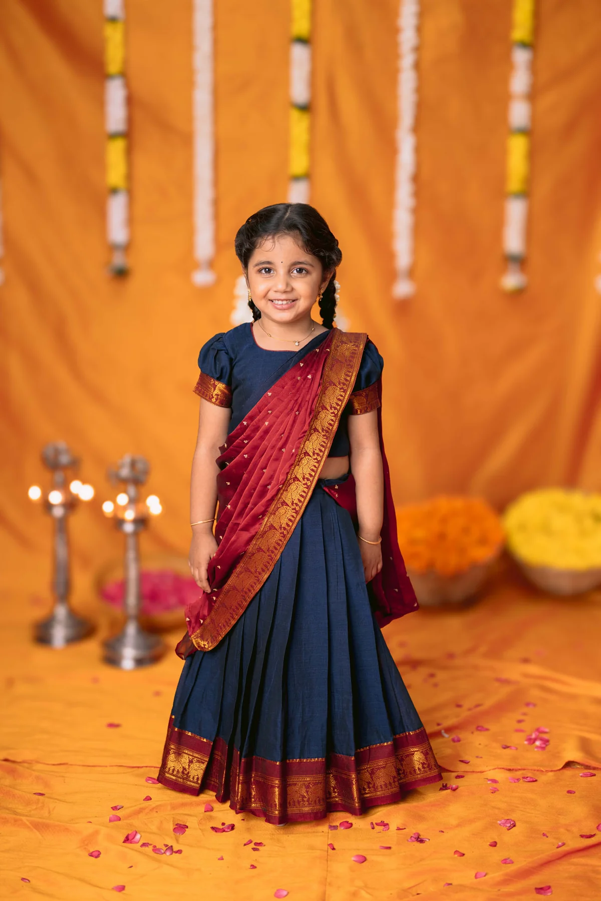 Ezhili Navy Handloom Half Saree mini (Set of 3)